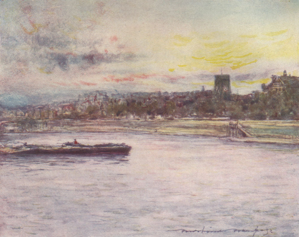 'Chelsea Reach with the Old Church' by Mortimer Menpes. London 1906 print